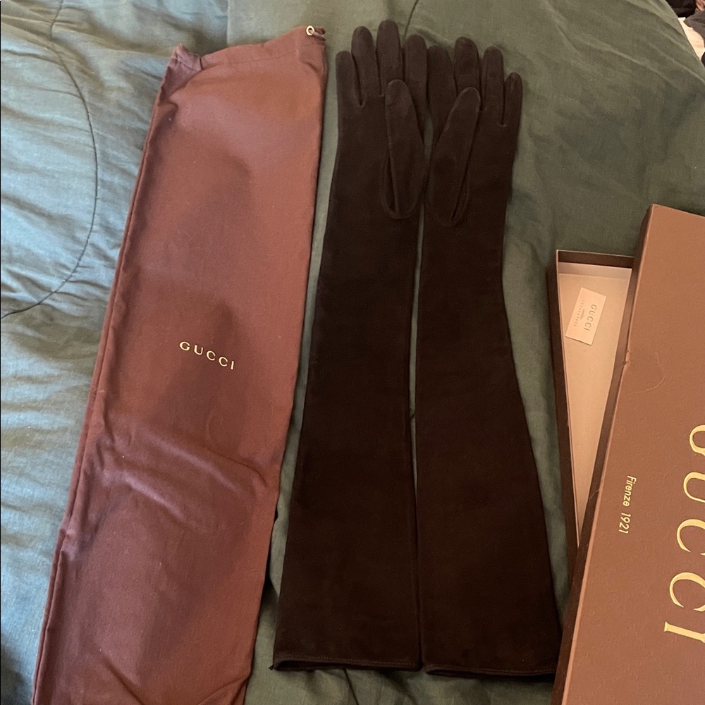 Gucci Black Suede Opera Gloves size 7 - Picture 5 of 9